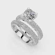 Asscher Cut Square Prongs Double Row Pave Lab Grown Diamond Engagement Ring