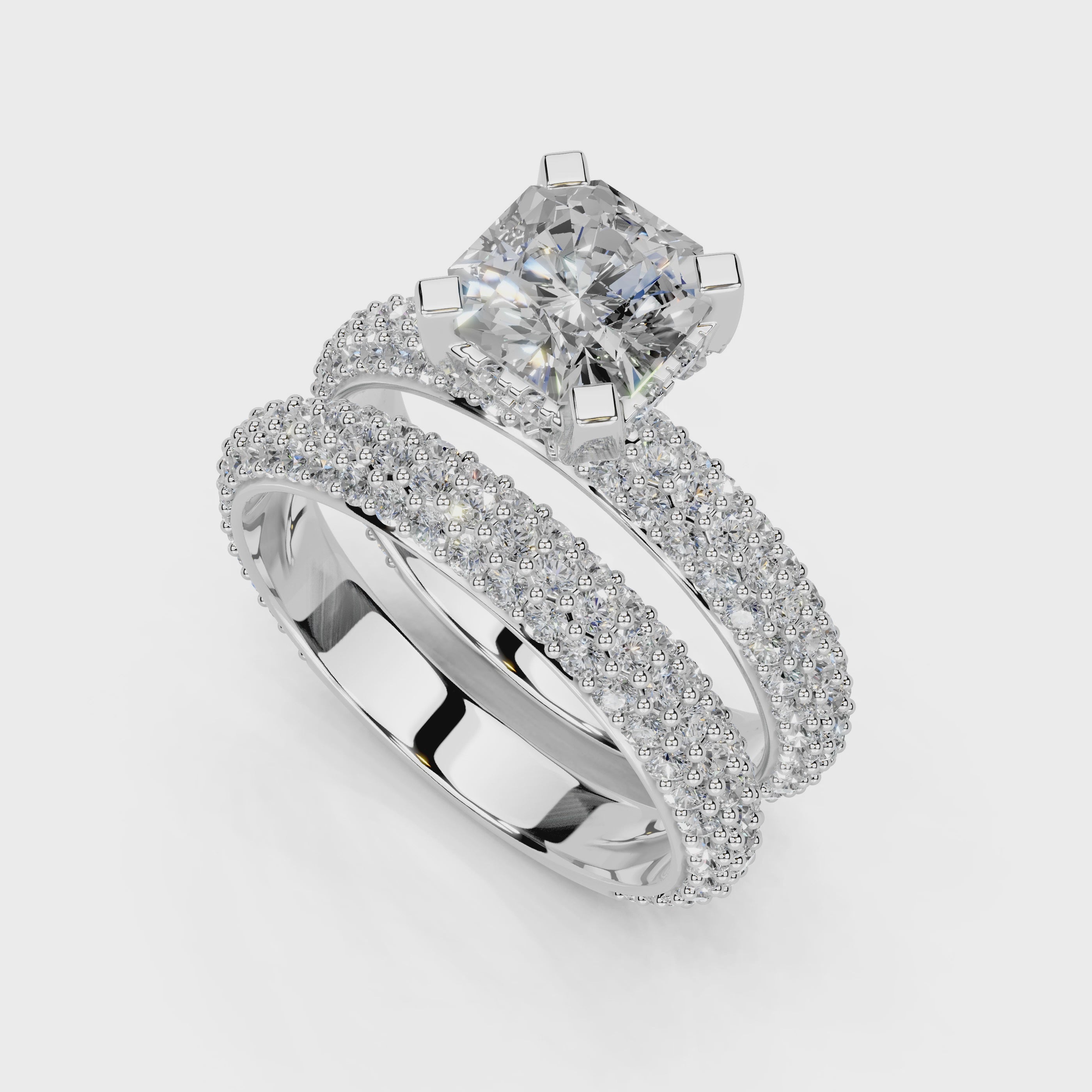 Asscher Cut Square Prongs Double Row Pave Lab Grown Diamond Engagement Ring
