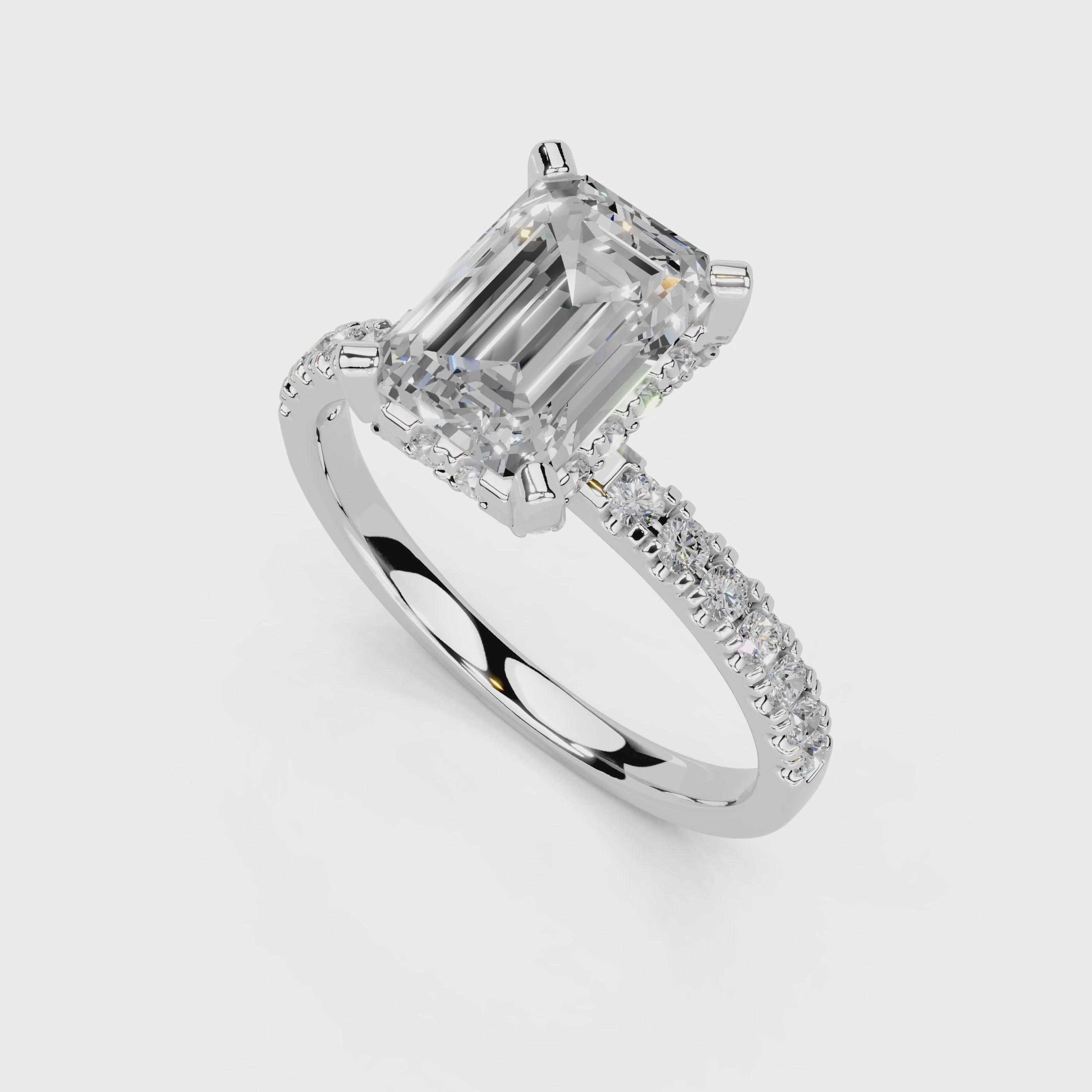 Emerald Cut Halo Lab-Grown Diamond Ring