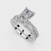 Anillo de compromiso con diamantes cultivados en laboratorio de doble hilera y corte pavé radiante