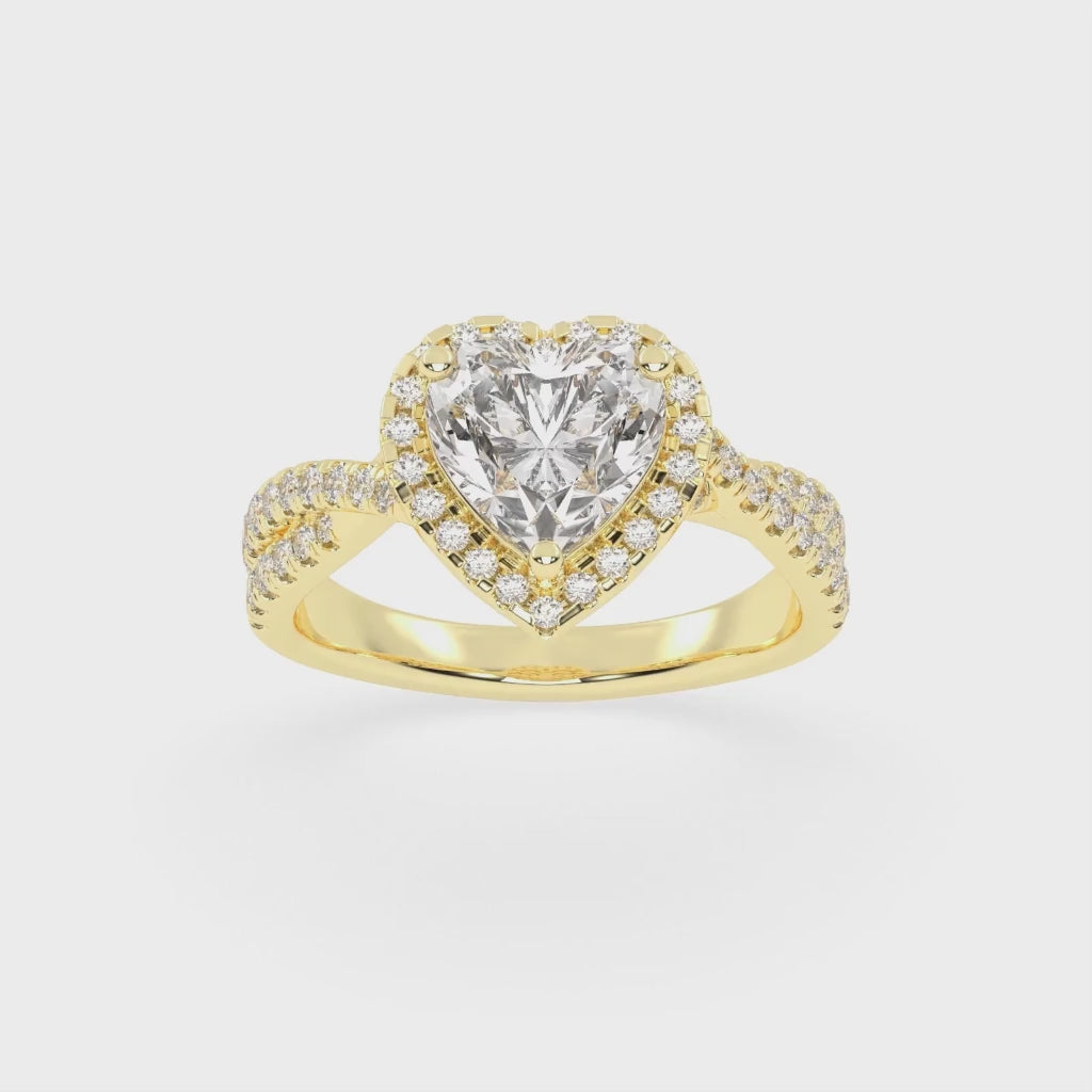 Heart cut Halo Lab Grown Diamond Engagement Ring with Twisted Pave Setting