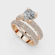 Asscher Cut Square Prongs Double Row Pave Lab Grown Diamond Engagement Ring