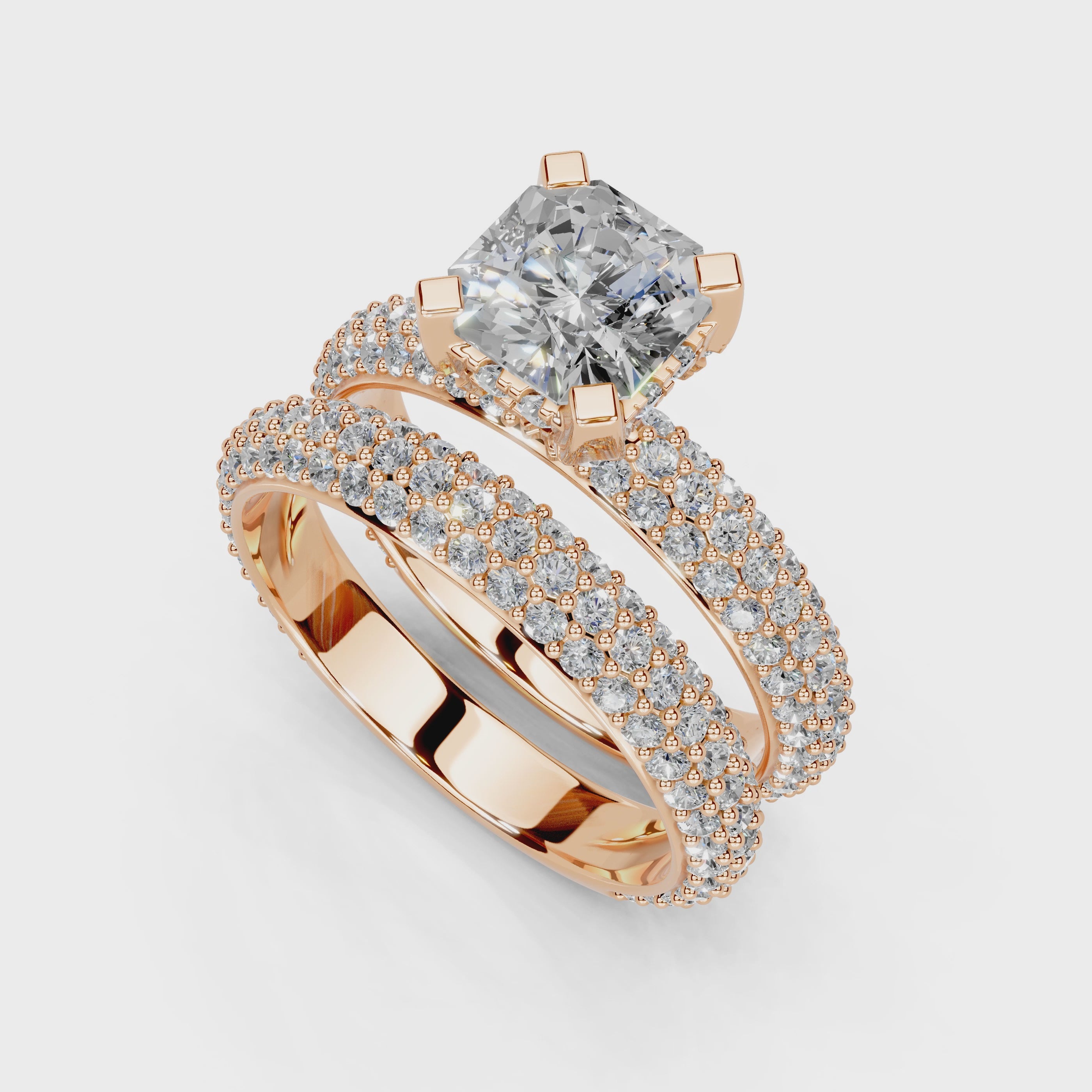 Asscher Cut Square Prongs Double Row Pave Lab Grown Diamond Engagement Ring