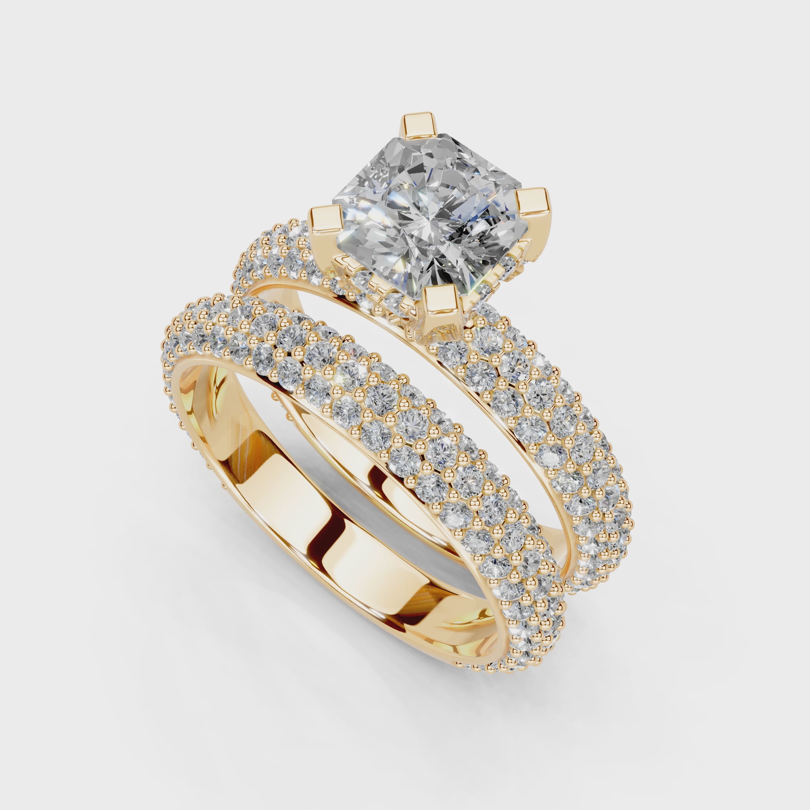Asscher Cut Square Prongs Double Row Pave Lab Grown Diamond Engagement Ring