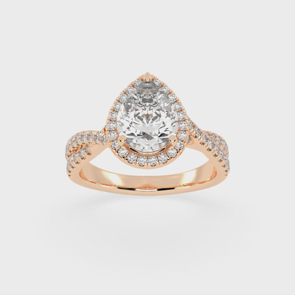 Pear cut Halo Lab Grown Diamond Engagement Ring with Twisted Pave Setting