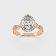 Pear cut Halo Lab Grown Diamond Engagement Ring with Twisted Pave Setting