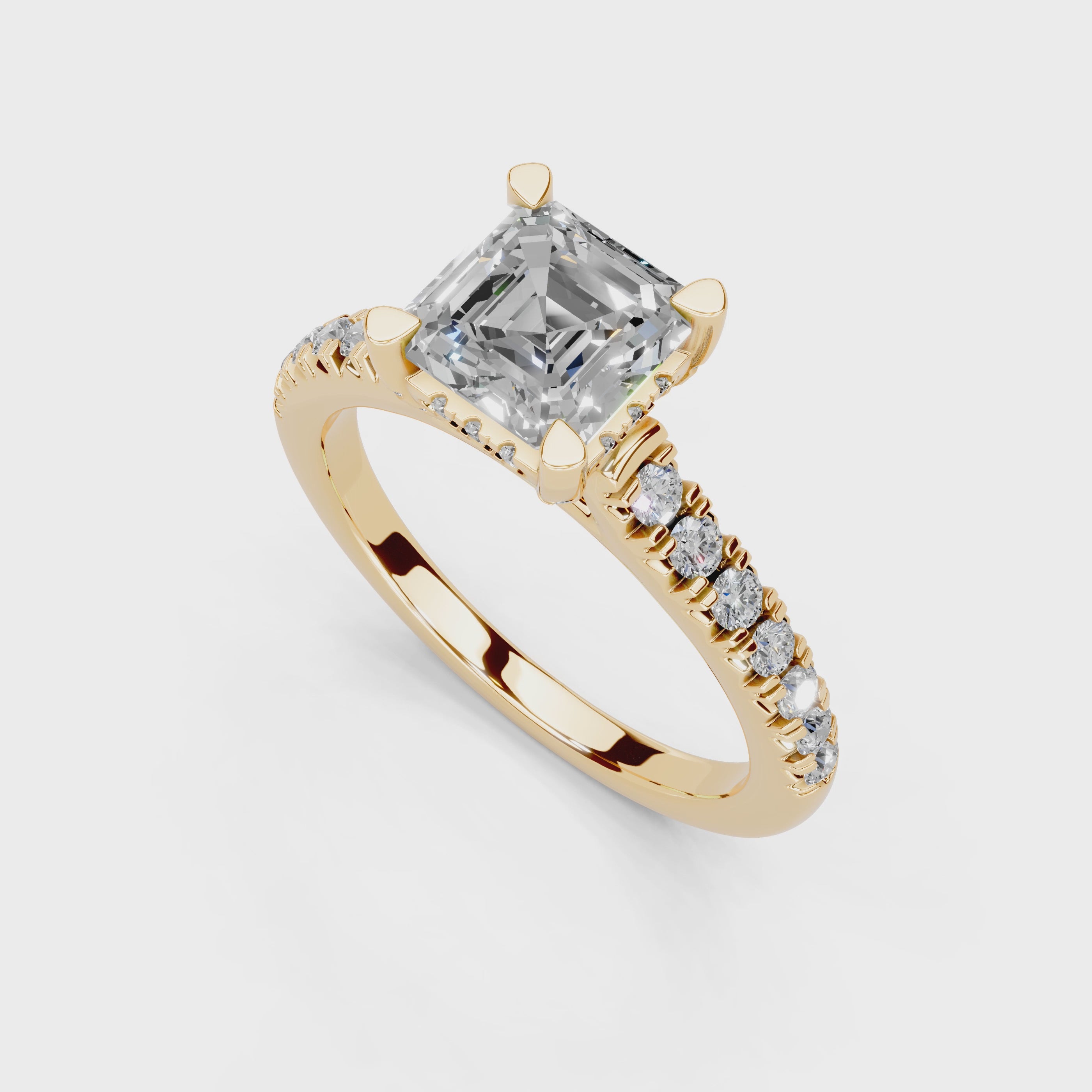 Asscher cut Pave Lab Grown Diamond Engagement Ring