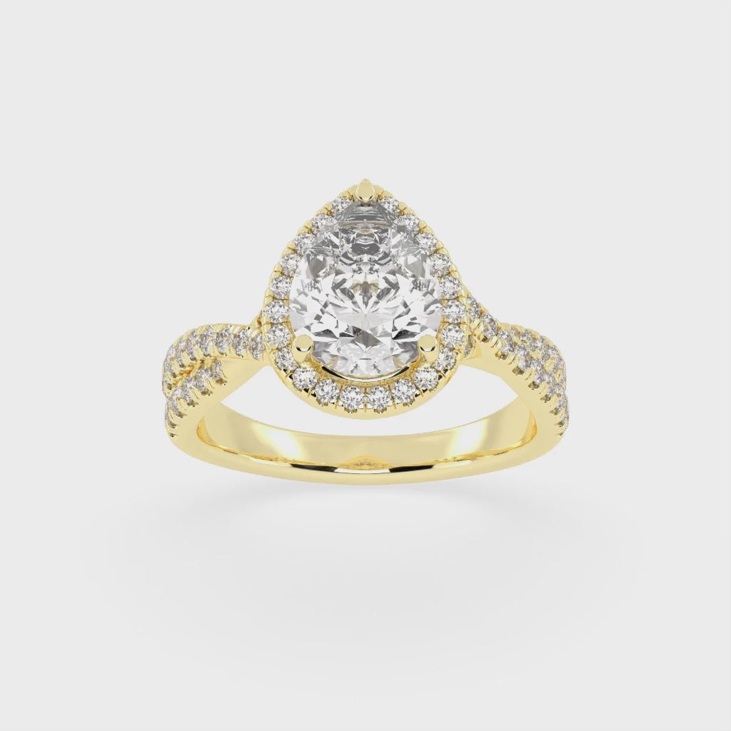 Pear cut Halo Lab Grown Diamond Engagement Ring with Twisted Pave Setting