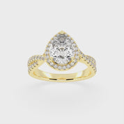 Pear cut Halo Lab Grown Diamond Engagement Ring with Twisted Pave Setting