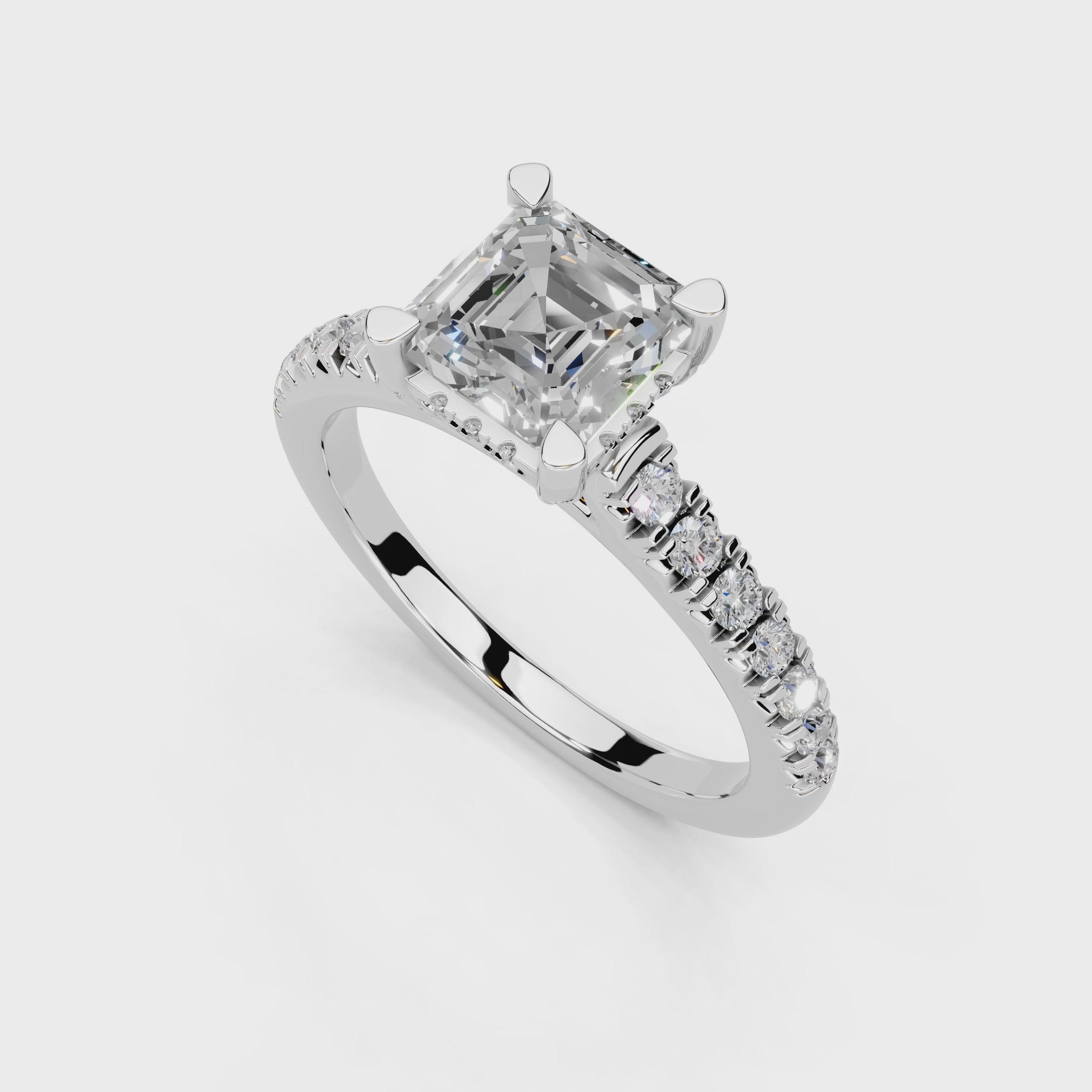 Asscher cut Pave Lab Grown Diamond Engagement Ring