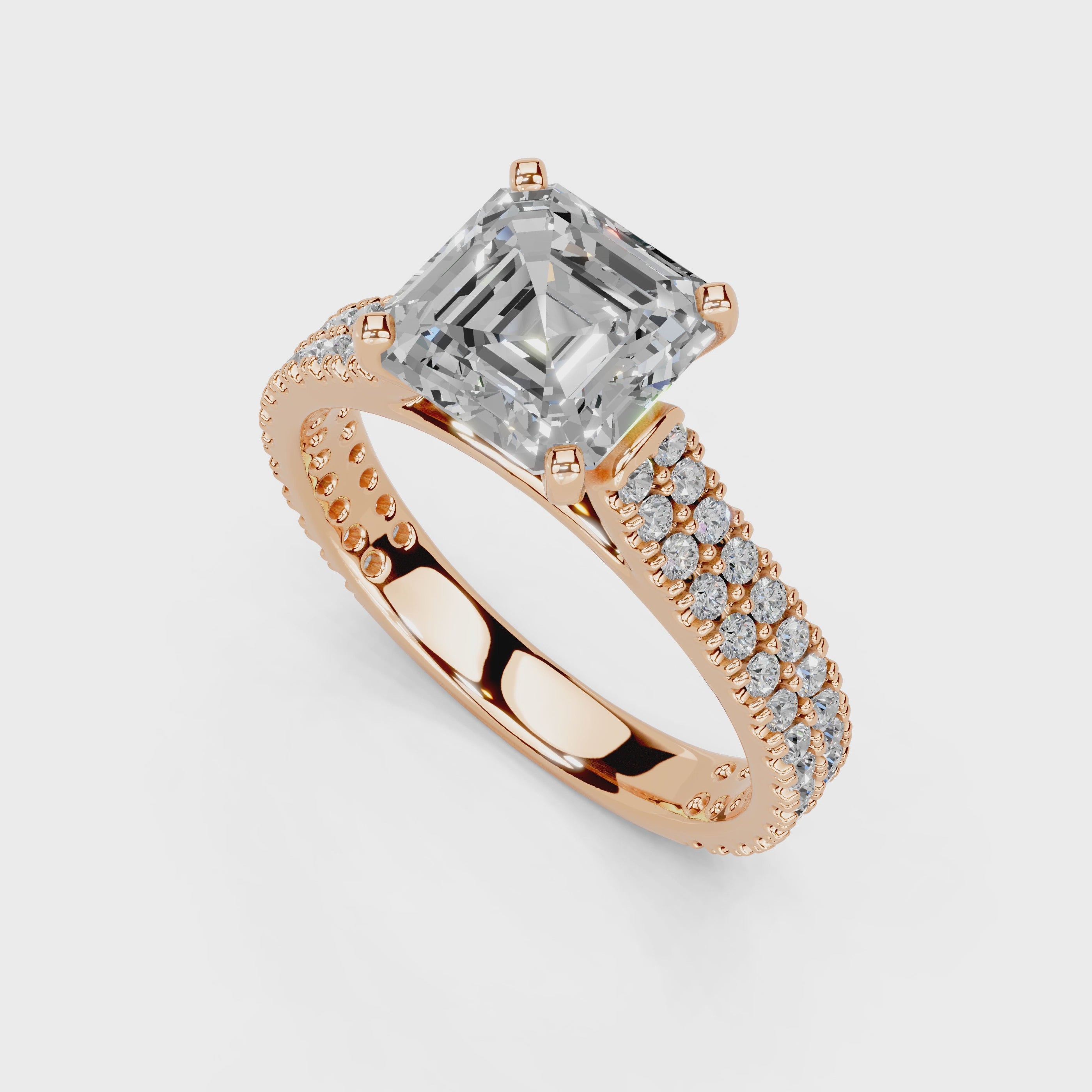 Asscher Cut Double Pave Lab Grown Diamond Engagement Ring