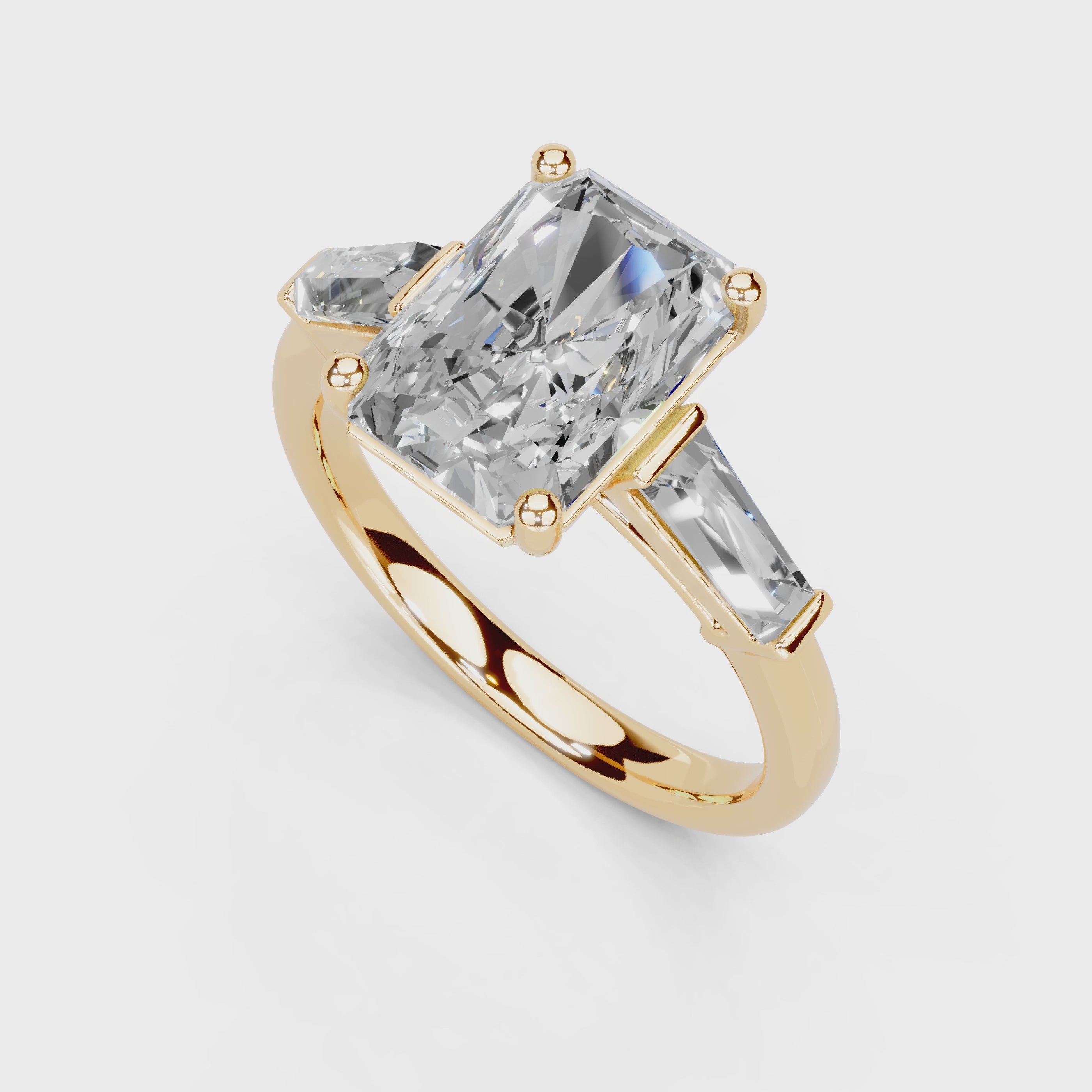 Radiant Cut Baguette Accent Lab Grown Diamond Engagement Ring