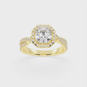 Anillo de compromiso con diamantes cultivados en laboratorio con halo de talla Asscher y engaste pavé retorcido