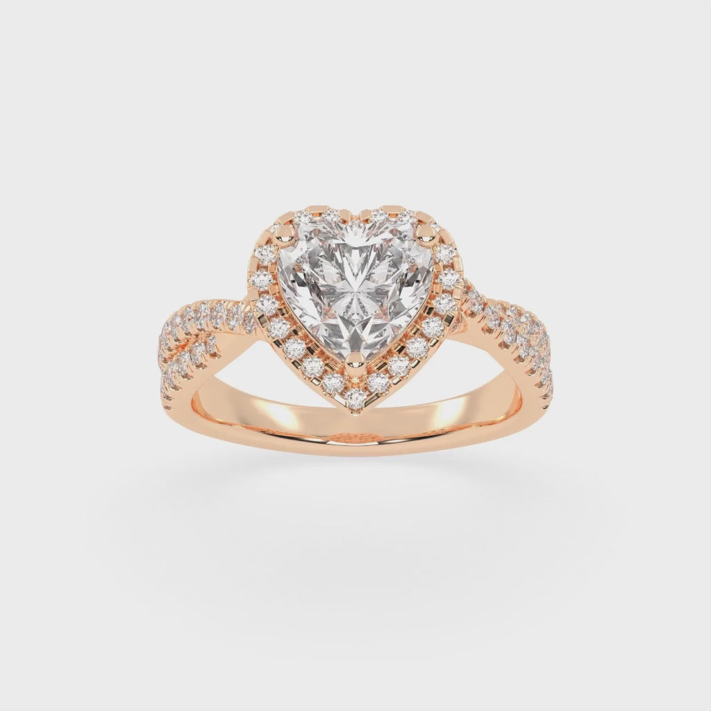 Heart cut Halo Lab Grown Diamond Engagement Ring with Twisted Pave Setting