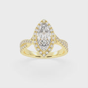 Marquise cut Halo Lab Grown Diamond Engagement Ring with Twisted Pave Setting