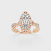 Marquise cut Halo Lab Grown Diamond Engagement Ring with Twisted Pave Setting