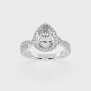 Pear cut Halo Lab Grown Diamond Engagement Ring with Twisted Pave Setting