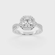 Anillo de compromiso con diamantes cultivados en laboratorio con halo de talla Asscher y engaste pavé retorcido