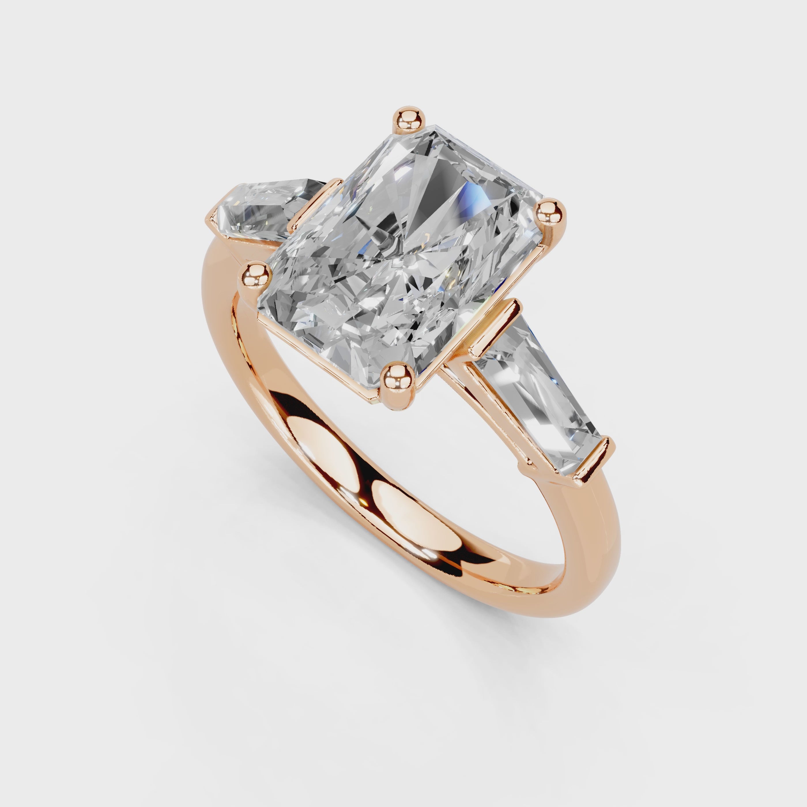 Radiant Cut Baguette Accent Lab Grown Diamond Engagement Ring