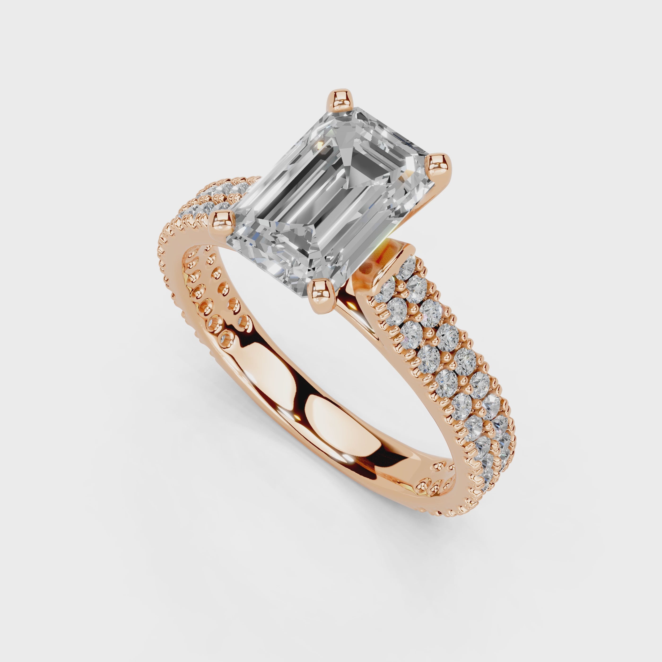 Emerald Cut Double Pave Lab Grown Diamond Engagement Ring
