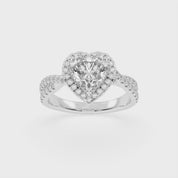 Heart cut Halo Lab Grown Diamond Engagement Ring with Twisted Pave Setting