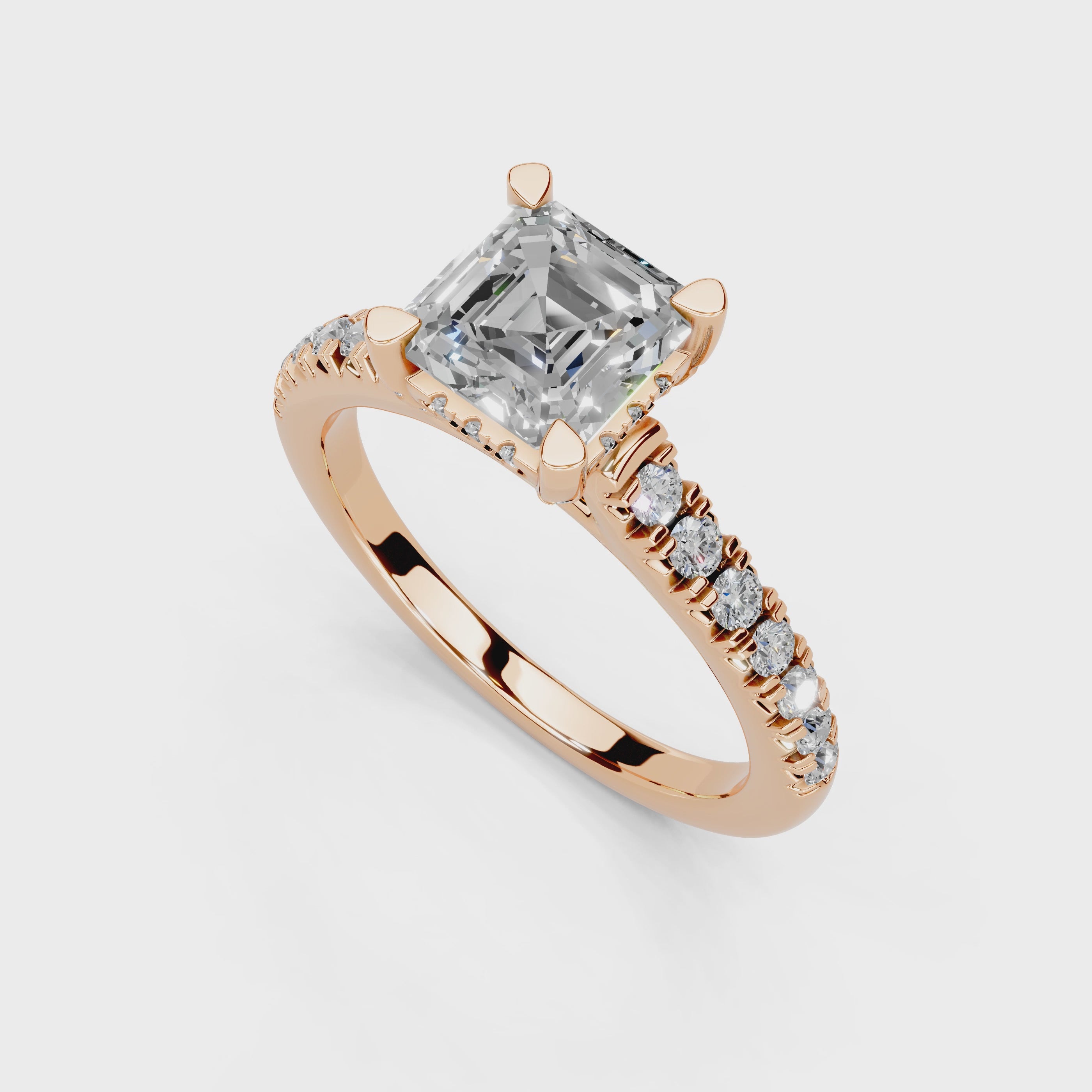 Asscher cut Pave Lab Grown Diamond Engagement Ring
